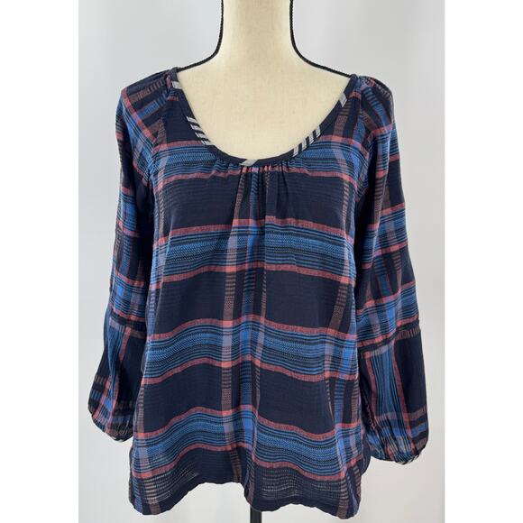 Ace & Jig Black Plaid Pullover Peasant Top Check Balloon Sleeve Blouse Small - Picture 1 of 8